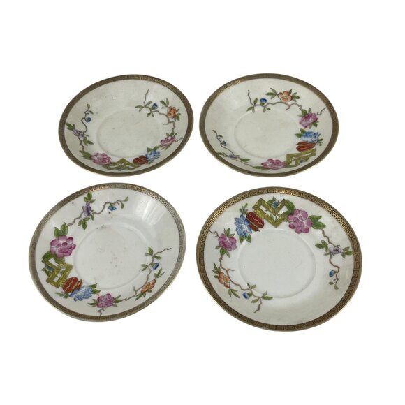 Vintage Hand-Painted Floral Patterned Porcelain Saucer Plates Set Of 4 - Picture 2 of 8